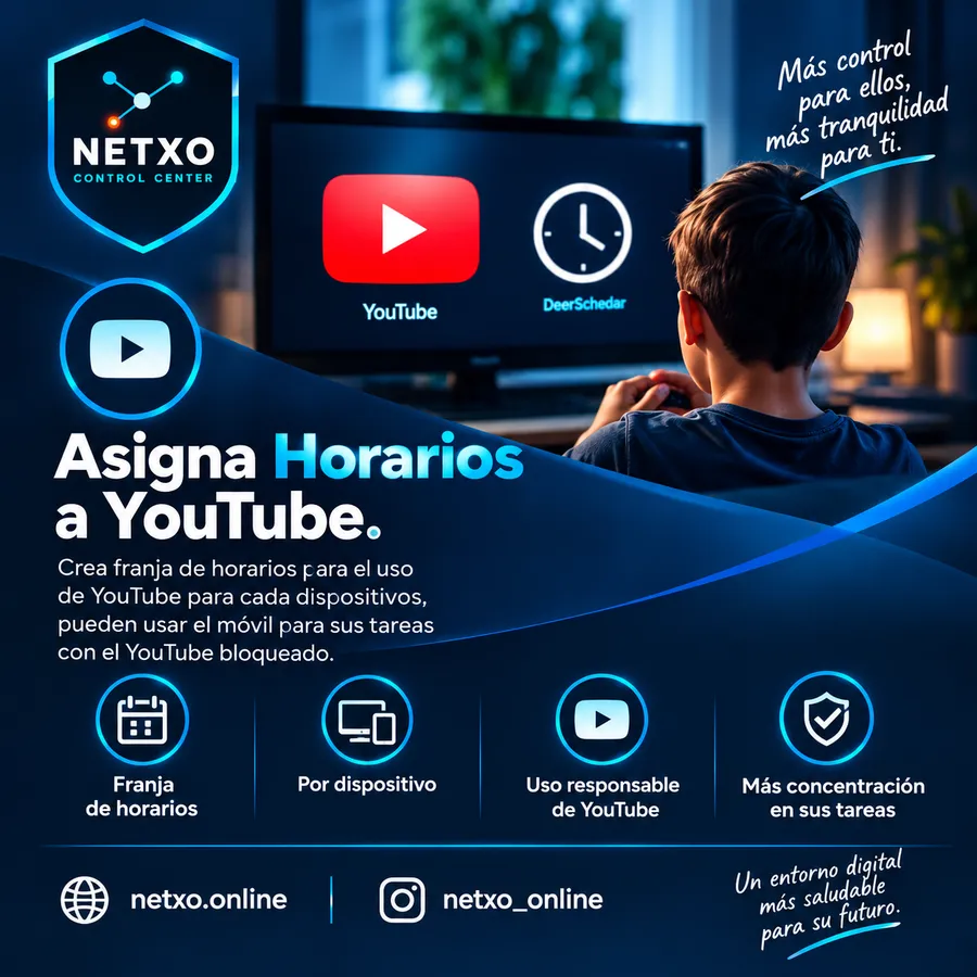 Définissez des horaires pour YouTube avec NETXO sur chaque appareil