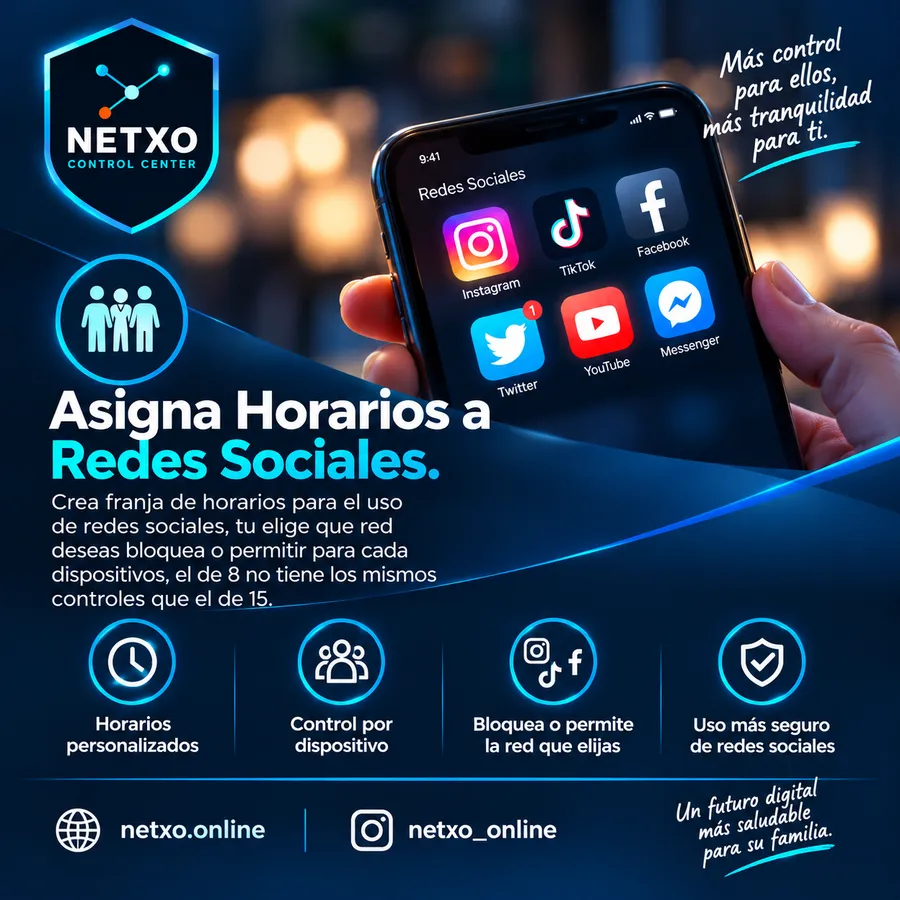 Définissez des horaires pour les réseaux sociaux avec NETXO et choisissez lesquels bloquer ou autoriser